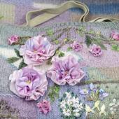 Silk Ribbon Flowers on a Hand Knitted Background with Di van Niekerk