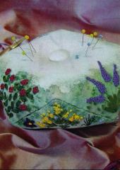 Please click on this image to view larger picture plus more details Embroidered Pincushion by Helen Dafter